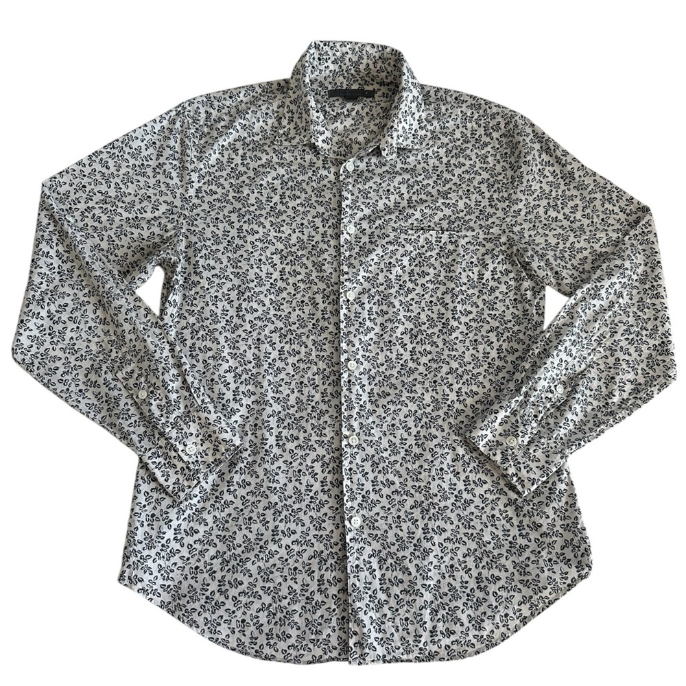 John Varvatos Mens Long Sleeve Button Down Leaves Pattern Shirt Off White Size S